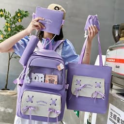 Sac à Dos Multifonctionnel Kawaii Grand Volume Imperméable et Résistant 5Pcs Mauve SACKDS11MV - حقيبة ظهر بعدة قطع بتصميم كاوايي 2
