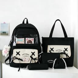 Sac à Dos Multifonctionnel Kawaii Grand Volume Imperméable et Résistant 5Pcs Noir SACKDS11N - حقيبة ظهر بعدة قطع بتصميم كاوايي 1