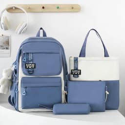 Sac à Dos Multifonctionnel Kawaii Grand Volume Imperméable et Résistant 4Pcs Bleu SACKDS12BL - حقيبة ظهر بعدة قطع بتصميم كاوايي 1