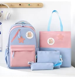 Sac à Dos Multifonctionnel Kawaii Grand Volume Imperméable et Résistant 4Pcs Bleu et Rose SACKDS02BRS - حقيبة ظهر بعدة قطع بتصميم كاوايي 1