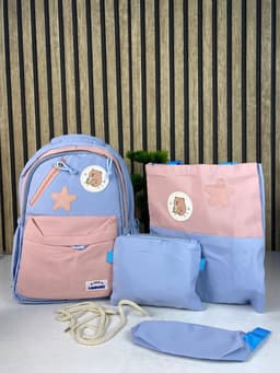 Sac à Dos Multifonctionnel Kawaii Grand Volume Imperméable et Résistant 4Pcs Bleu et Rose SACKDS02BRS - حقيبة ظهر بعدة قطع بتصميم كاوايي 4