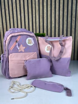 Sac à Dos Multifonctionnel Kawaii Grand Volume Imperméable et Résistant 4Pcs Mauve SACKDS02MV - حقيبة ظهر بعدة قطع بتصميم كاوايي 4