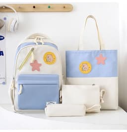 Sac à Dos Multifonctionnel Kawaii Grand Volume Imperméable et Résistant 4Pcs Bleu et Beige SACKDS02B - حقيبة ظهر بعدة قطع بتصميم كاوايي 1