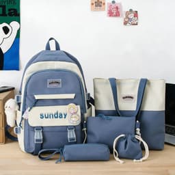 Sac à Dos Multifonctionnel Kawaii Grand Volume Imperméable et Résistant 5Pcs Bleu SACKDS14BL - حقيبة ظهر بعدة قطع بتصميم كاوايي 3