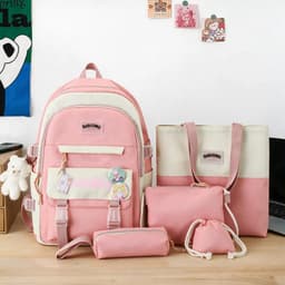 Sac à Dos Multifonctionnel Kawaii Grand Volume Imperméable et Résistant 5Pcs Rose SACKDS14RS - حقيبة ظهر بعدة قطع بتصميم كاوايي 1