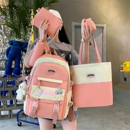 Sac à Dos Multifonctionnel Kawaii Grand Volume Imperméable et Résistant 5Pcs Rose SACKDS14RS - حقيبة ظهر بعدة قطع بتصميم كاوايي 3