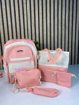 Sac à Dos Multifonctionnel Kawaii Grand Volume Imperméable et Résistant 5Pcs Rose SACKDS14RS - حقيبة ظهر بعدة قطع بتصميم كاوايي 4