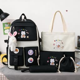 Sac à Dos Multifonctionnel Kawaii Grand Volume Imperméable et Résistant 5Pcs Noir SACKDS15N - حقيبة ظهر بعدة قطع بتصميم كاوايي 1