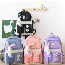 Sac à Dos Multifonctionnel Kawaii Grand Volume Imperméable et Résistant 5Pcs Noir SACKDS15N - حقيبة ظهر بعدة قطع بتصميم كاوايي 3