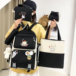 Sac à Dos Multifonctionnel Kawaii Grand Volume Imperméable et Résistant 5Pcs Noir SACKDS15N - حقيبة ظهر بعدة قطع بتصميم كاوايي 2