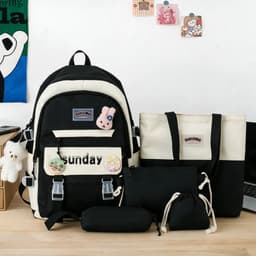 Sac à Dos Multifonctionnel Kawaii Grand Volume Imperméable et Résistant 5Pcs Noir SACKDS14N - حقيبة ظهر بعدة قطع بتصميم كاوايي 1