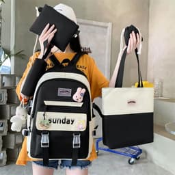 Sac à Dos Multifonctionnel Kawaii Grand Volume Imperméable et Résistant 5Pcs Noir SACKDS14N - حقيبة ظهر بعدة قطع بتصميم كاوايي 3