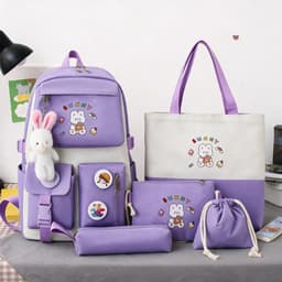 Sac à Dos Multifonctionnel Kawaii Grand Volume Imperméable et Résistant 5Pcs Mauve SACKDS15MV - حقيبة ظهر بعدة قطع بتصميم كاوايي 1
