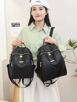 Sac à Dos Femme en Cuir Tressé Élégant avec Ceinture D'Épaule Convertible - حقيبة ظهر جلدية للنساء بتصميم فاخر 4