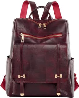 Sac à dos rétro en cuir synthétique pour femme Grenat - حقيبة ظهر نسائية من الجلد 4