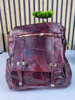 Sac à dos rétro en cuir synthétique pour femme Grenat - حقيبة ظهر نسائية من الجلد 5