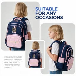 Sac à Dos Scolaire Style Kawaii Grand Volume Tissu Imperméable Bleu et Marron SACKDS18BRS - حقيبة مدرسية بتصميم كاوايي 2