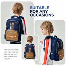 Sac à Dos Scolaire Style Kawaii Grand Volume Tissu Imperméable Bleu et Marron SACKDS18BM - حقيبة مدرسية بتصميم كاوايي 2