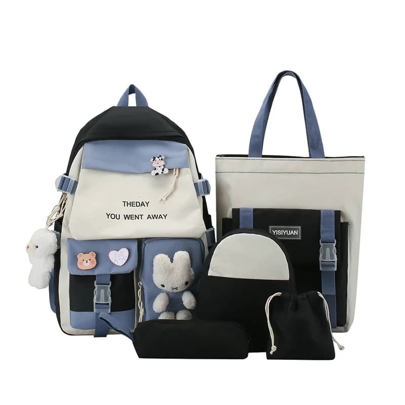 Sac à Dos Multifonctionnel Kawaii Grand Volume Imperméable et Résistant 5Pcs Noir SACKDS25N - حقيبة ظهر بعدة قطع بتصميم كاوايي 