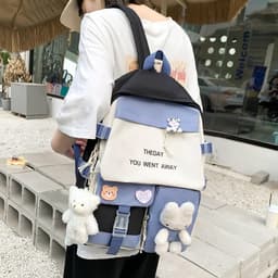 Sac à Dos Multifonctionnel Kawaii Grand Volume Imperméable et Résistant 5Pcs Noir SACKDS25N - حقيبة ظهر بعدة قطع بتصميم كاوايي  2