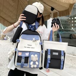 Sac à Dos Multifonctionnel Kawaii Grand Volume Imperméable et Résistant 5Pcs Noir SACKDS25N - حقيبة ظهر بعدة قطع بتصميم كاوايي  3