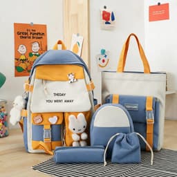 Sac à Dos Multifonctionnel Kawaii Grand Volume Imperméable et Résistant 5Pcs Bleu SACKDS25BL - حقيبة ظهر بعدة قطع بتصميم كاوايي 1