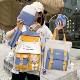 Sac à Dos Multifonctionnel Kawaii Grand Volume Imperméable et Résistant 5Pcs Bleu SACKDS25BL - حقيبة ظهر بعدة قطع بتصميم كاوايي 2