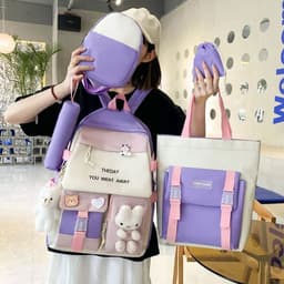 Sac à Dos Multifonctionnel Kawaii Grand Volume Imperméable et Résistant 5Pcs Mauve SACKDS25MV - حقيبة ظهر بعدة قطع بتصميم كاوايي 3