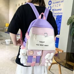 Sac à Dos Multifonctionnel Kawaii Grand Volume Imperméable et Résistant 5Pcs Mauve SACKDS25MV - حقيبة ظهر بعدة قطع بتصميم كاوايي 2