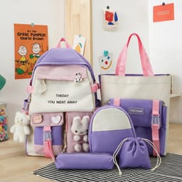 Sac à Dos Multifonctionnel Kawaii Grand Volume Imperméable et Résistant 5Pcs Mauve SACKDS25MV - حقيبة ظهر بعدة قطع بتصميم كاوايي 4