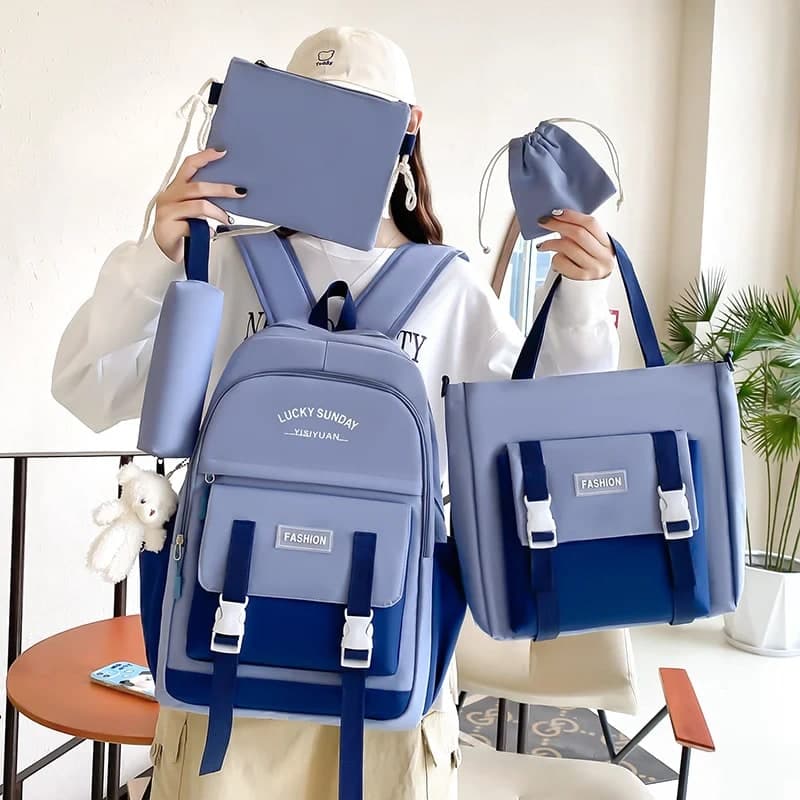 Ensemble de sacs d’école Kawai pour adolescents 5Pcs YISIYUAN Bleu – محفظة 5 قطع كاواي للبنات