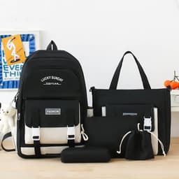 Ensemble de sacs à dos Kawai pour adolescents 5Pcs YISIYUAN V2 Noir et Blanc – محفظة 5 قطع كاواي للبنات 1