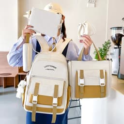 Ensemble de sacs à dos Kawai pour adolescents 5Pcs YISIYUAN V2 Beige – محفظة 5 قطع كاواي للبنات 2