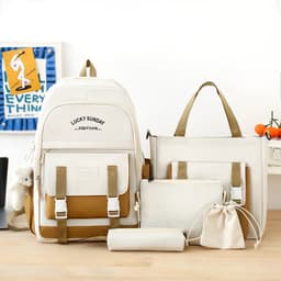Ensemble de sacs à dos Kawai pour adolescents 5Pcs YISIYUAN V2 Beige – محفظة 5 قطع كاواي للبنات 1