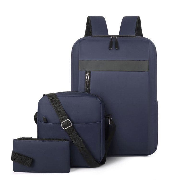 Ensemble 3 PCS sac a dos Élégant et Imperméable pour Homme Avec Port USB Bleu Mat-02 - طقم حقائب رجالية أنيقة 3 في 1 مع منفذ شحن