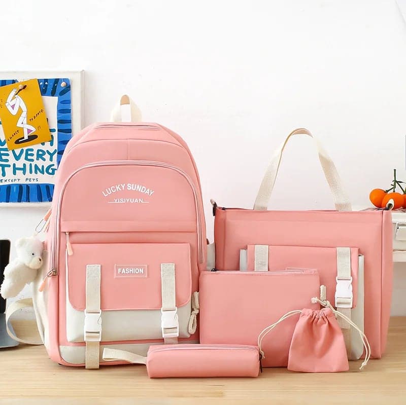 Ensemble de sacs à dos Kawai pour adolescents 5Pcs YISIYUAN V2 Rose – محفظة 5 قطع كاواي للبنات