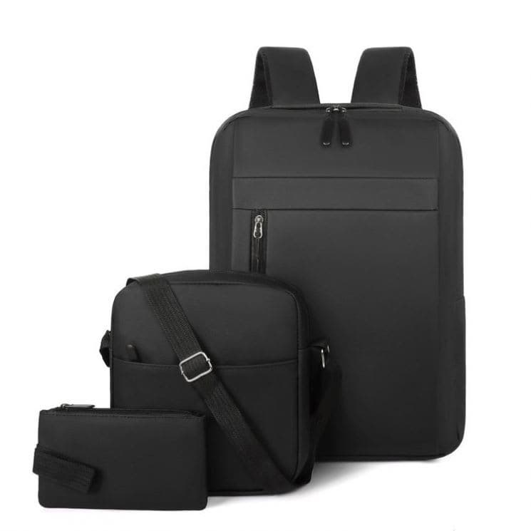 Ensemble 3 PCS sac a dos Élégant et Imperméable pour Homme Avec Port USB Noir Mat-02 - طقم حقائب رجالية أنيقة 3 في 1 مع منفذ شحن