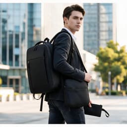 Ensemble 3 PCS sac a dos Élégant et Imperméable pour Homme Avec Port USB Noir Mat-02 - طقم حقائب رجالية أنيقة 3 في 1 مع منفذ شحن 3