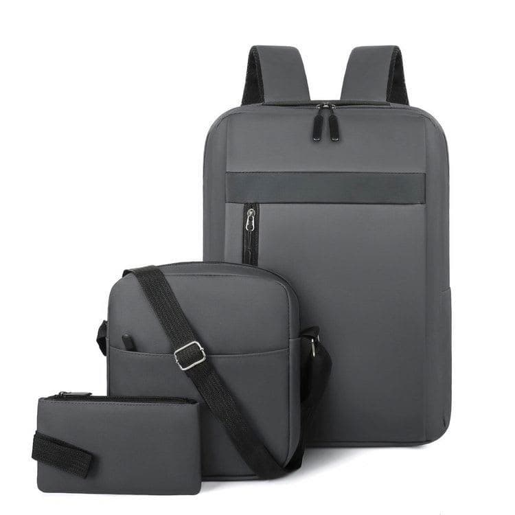 Ensemble 3 PCS sac a dos Élégant et Imperméable pour Homme Avec Port USB Gris Mat-02 - طقم حقائب رجالية أنيقة 3 في 1 مع منفذ شحن