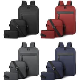 Ensemble 3 PCS sac a dos Élégant et Imperméable pour Homme Avec Port USB Gris Mat-02 - طقم حقائب رجالية أنيقة 3 في 1 مع منفذ شحن 2