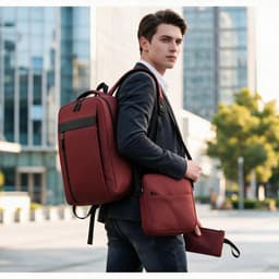 Ensemble 3 PCS sac a dos Élégant et Imperméable pour Homme Avec Port USB Grenat Mat-02 - طقم حقائب رجالية أنيقة 3 في 1 مع منفذ شحن 3
