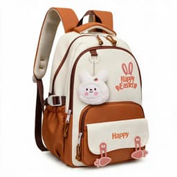  Sac à Dos Scolaire Motif Lapin Happy Easter Ergonomique Tissu Imperméable Orange SACKDS31ORG - حقيبة ظهر مدرسية وعصرية بتصميم الأرنب اللطيف  1