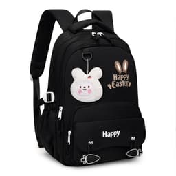  Sac à Dos Scolaire Motif Lapin Happy Easter Ergonomique Tissu Imperméable Noir SACKDS31N - حقيبة ظهر مدرسية وعصرية بتصميم الأرنب اللطيف  2