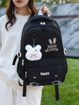  Sac à Dos Scolaire Motif Lapin Happy Easter Ergonomique Tissu Imperméable Noir SACKDS31N - حقيبة ظهر مدرسية وعصرية بتصميم الأرنب اللطيف  3