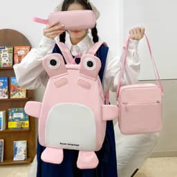 Sac à Dos Scolaires Enfant 3 en 1 Motif Grenouille Rose Language Style Dos Kawaii Rose SACKDS32RS - طقم حقائب مدرسية للأطفال 3 في 1 بتصميم الضفدع اللطيف 2