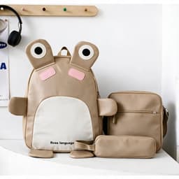 Sac à Dos Scolaires Enfant 3 en 1 Motif Grenouille Rose Language Style Dos Kawaii Marron SACKDS32MR - طقم حقائب مدرسية للأطفال 3 في 1 بتصميم الضفدع اللطيف 1