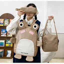 Sac à Dos Scolaires Enfant 3 en 1 Motif Grenouille Rose Language Style Dos Kawaii Marron SACKDS32MR - طقم حقائب مدرسية للأطفال 3 في 1 بتصميم الضفدع اللطيف 2