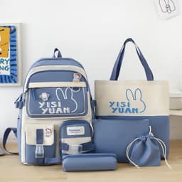 Sac à Dos Multifonctionnel Kawaii Grand Volume Imperméable et Résistant 5Pcs Bleu SACKDS29BL - حقيبة ظهر بعدة قطع بتصميم كاوايي 1