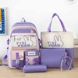 Sac à Dos Multifonctionnel Kawaii Grand Volume Imperméable et Résistant 5Pcs Mauve SACKDS29MV - حقيبة ظهر بعدة قطع بتصميم كاوايي 1