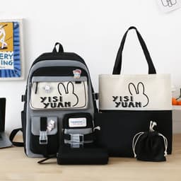 Sac à Dos Multifonctionnel Kawaii Grand Volume Imperméable et Résistant 5Pcs Noir et Gris SACKDS29NGR - حقيبة ظهر بعدة قطع بتصميم كاوايي 1